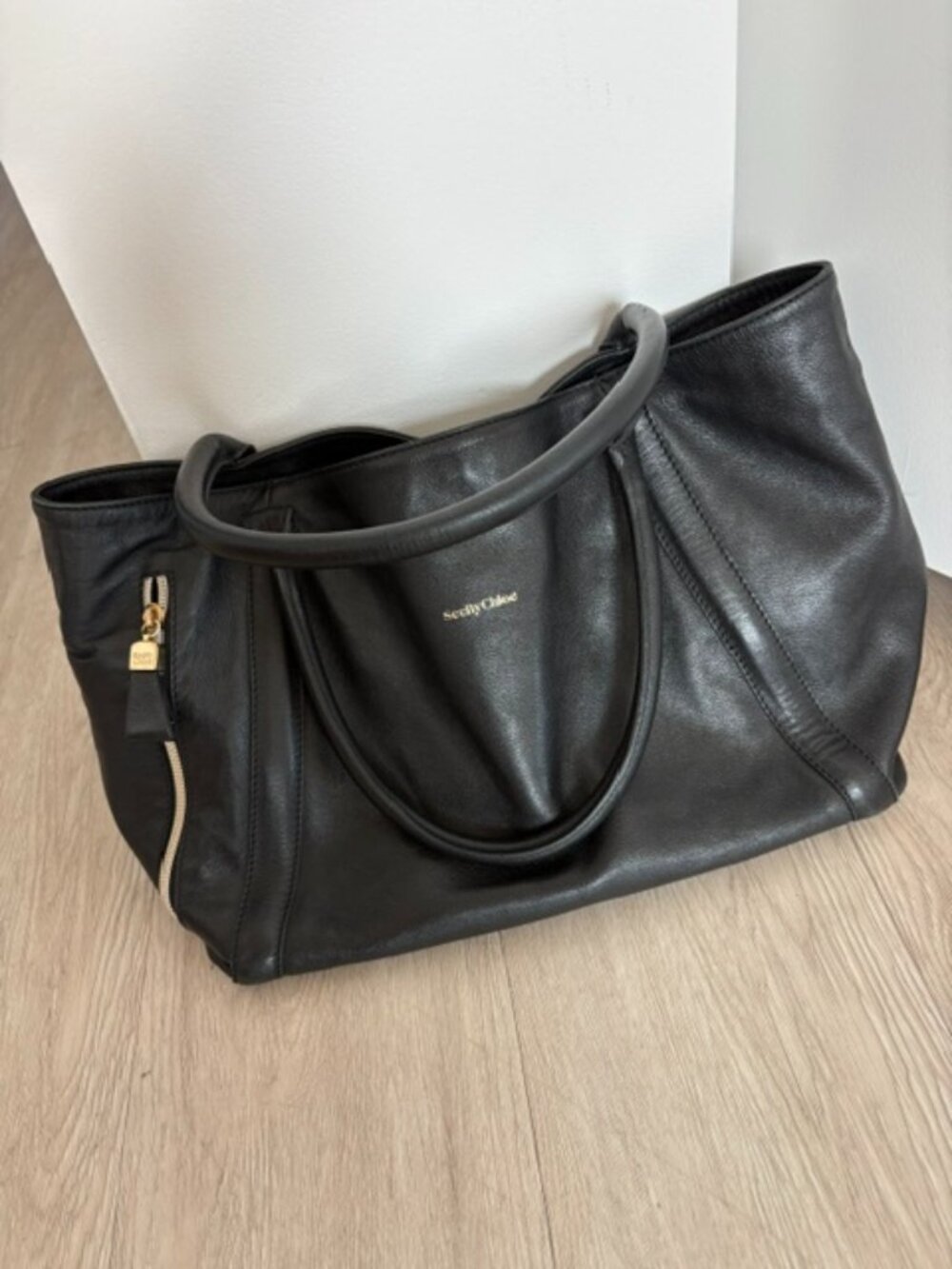 See by Chloé Black Leather Large Tote Shoulder Bag Authentic
